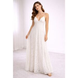 Lulu’s Luxe Maxi Dress White Lace Backless Spaghetti Strap S